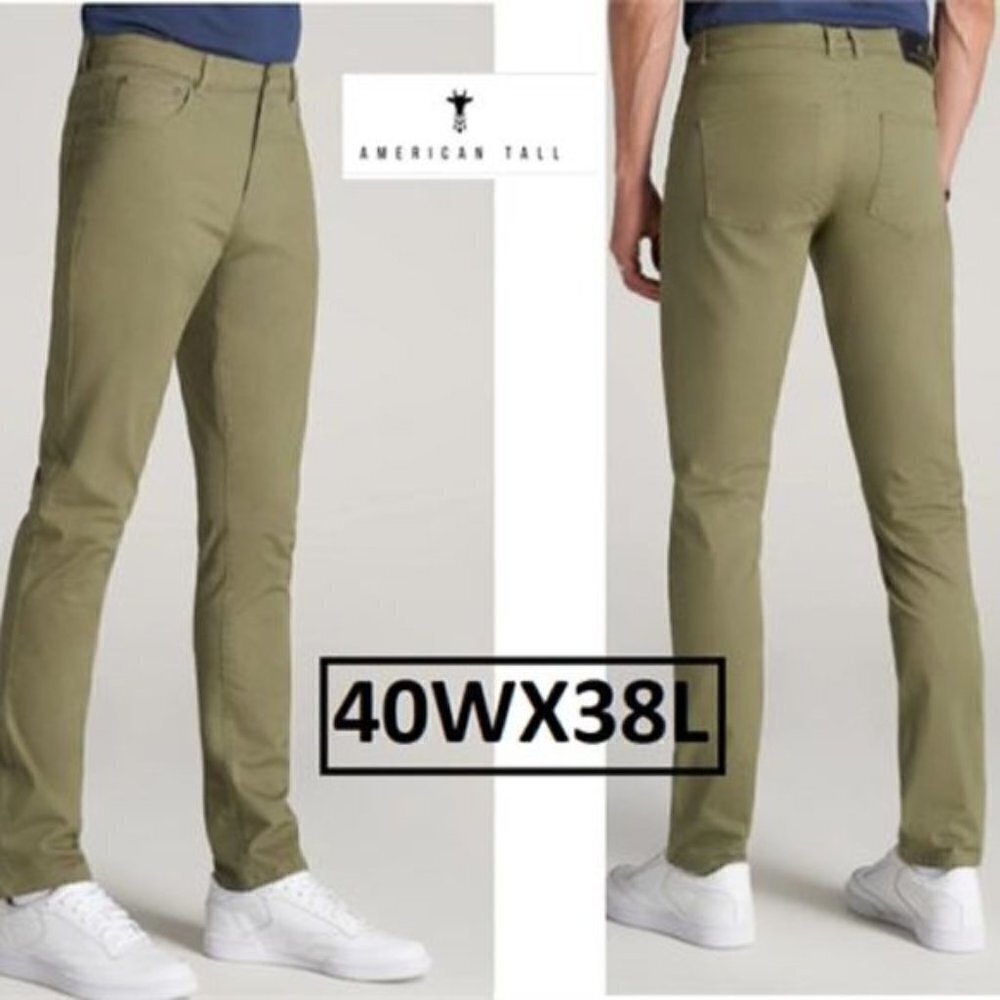 American Tall- Carman Tapered Fit Pants for Tall Men-Fatigue Green. Size:40Wx38L